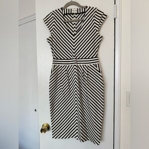Reiss Black and White Striped Midi Dress